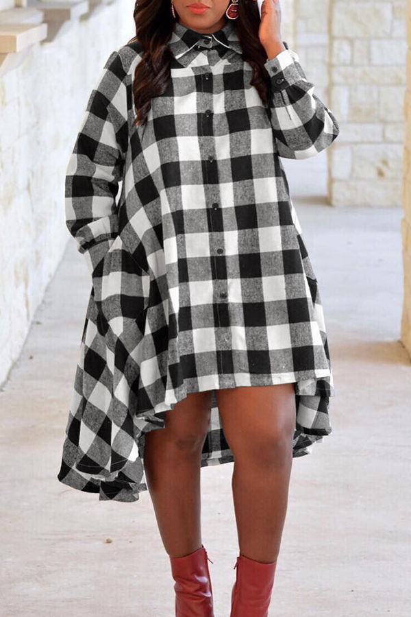 

Lovely Euramerican Grids Printed White Cotton Blends Mid Calf Dress