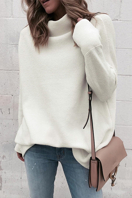 Lovely Casual Turtleneck White Acrylic Sweaters
