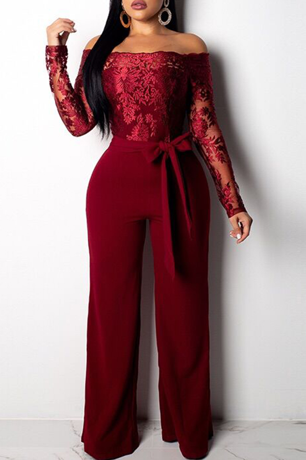 

Lovely Casual Patchwork Loose Wine Red One-piece Jumpsuit