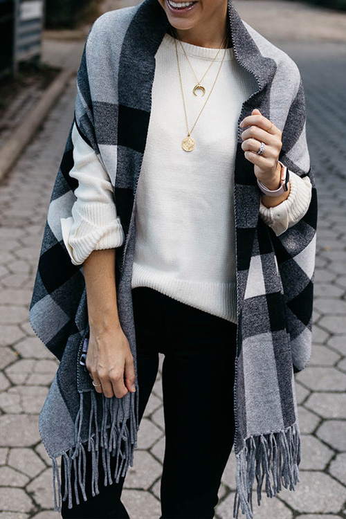 

Lovely Casual Grids Black Cardigan Sweaters