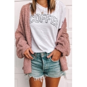 Lovely Casual Long Sleeves Cameo Brown Cardigan Sw