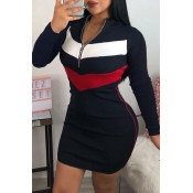 Lovely Casual Patchwork Slim Black Mini Dress