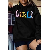 Lovely Casual Letters Printed Black Hoodies