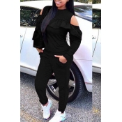 Lovely Sweet Dew Shoulder Flounce Black Blending T