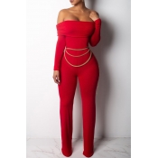 Lovely Sexy Dew Shoulder Red One-piece Jumpsuit(No