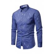 Lovely Casual Work Printed Deep Blue Cotton Shirt