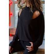 Lovely Casual Hollowed-out Black T-shirt