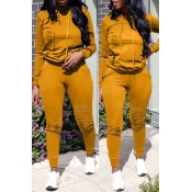 Lovely Casual Hooded Collar Broken Holes Earthy Ye