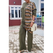 Lovely Casual Patchwork Loose Green Knitting Two-p