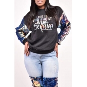 Lovely Casual Sequins Design Black Sweatshirt Hood