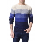 Lovely Casual Color-lump Blue Cotton Sweaters