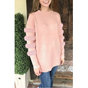 Lovely Sweet Long Sleeves Patchwork Pink Blouses