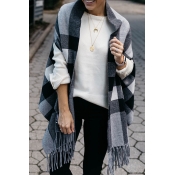 Lovely Casual Grids Black Cardigan Sweaters