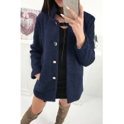 Lovely Sweet Buttons Decorative Deep Blue Cardigan