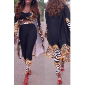 Lovely Casual Leopard Black Two-piece Pants Set(Wi