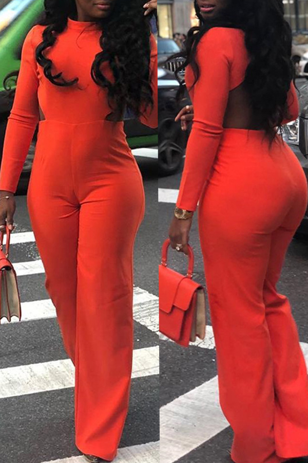 

Lovely Fashionable Backless Jacinth Twilled Satin One-piece Jumpsuit