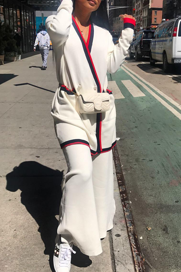 

Lovely Work Long Sleeves Striped White Two-piece Pants Set