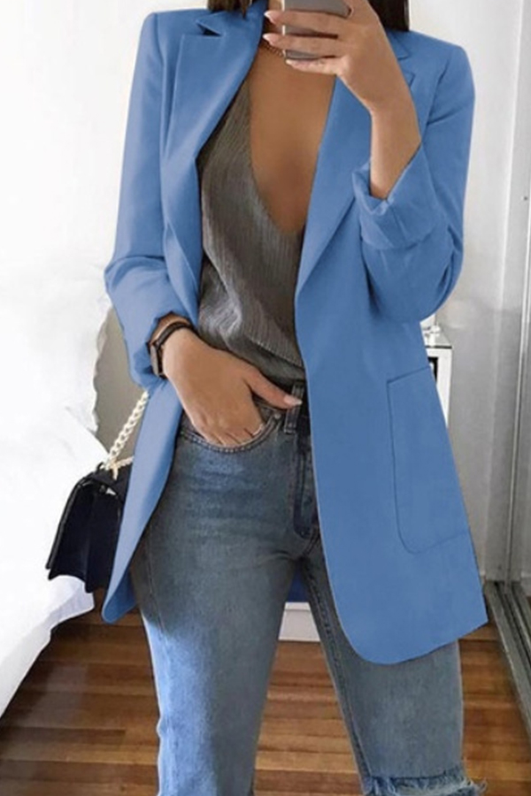 

Lovely Casual Long Sleeves Baby Blue Coat