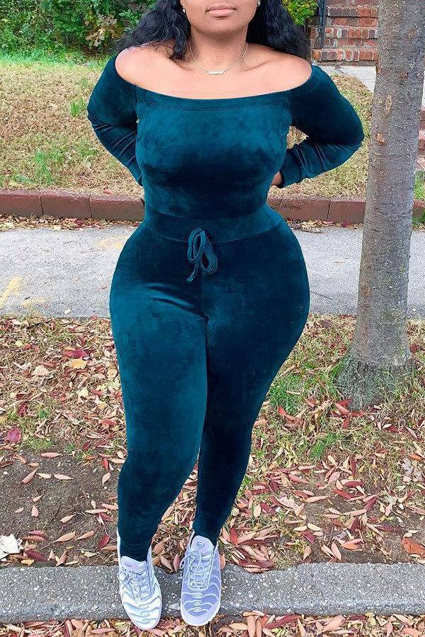 

Lovely Casual Long Sleeves Black Green Skinny One-piece Jumpsuit