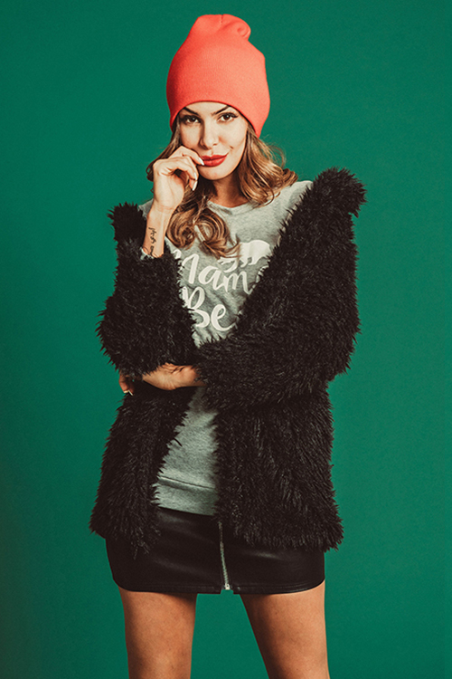

Lovely Fashion Three Quarter Sleeves Black Coat