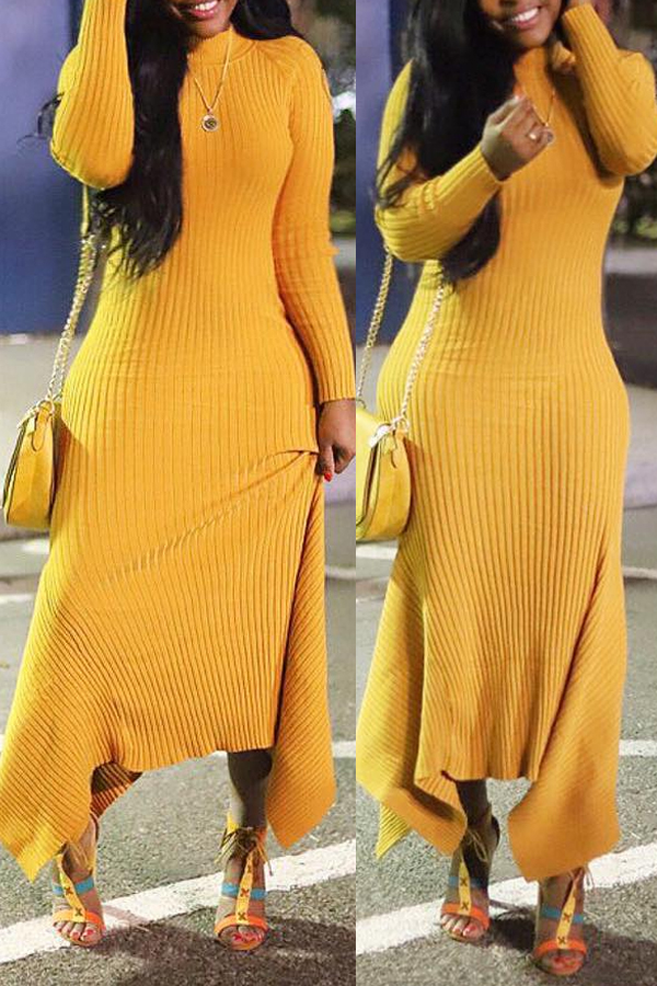 

Lovely Casual Long Sleeves Yellow Ankle Length Dress