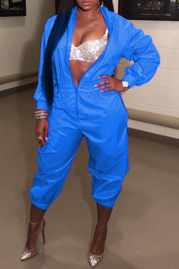 

Lovely Casual Long Sleeves Blue One-piece Jumpsuit