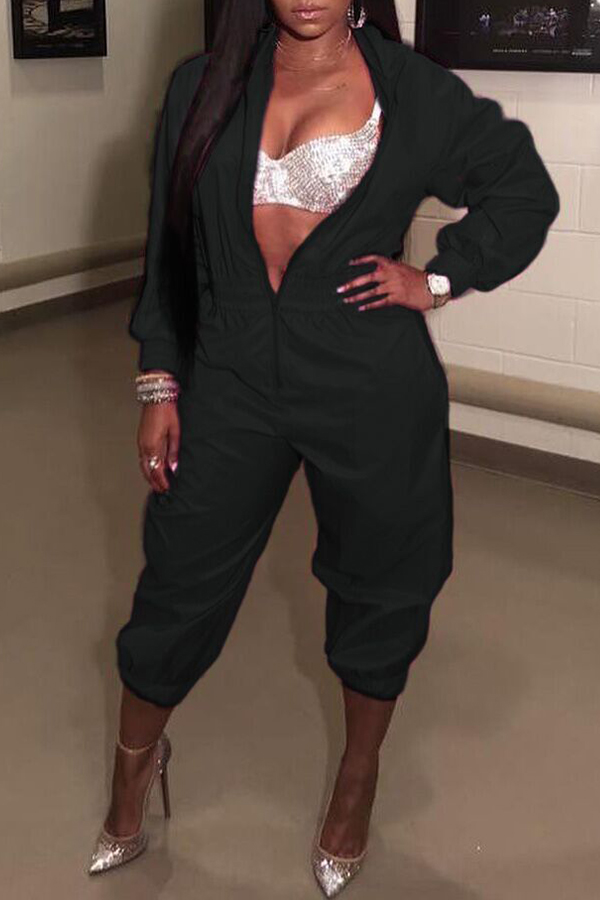 

Lovely Casual Long Sleeves Black One-piece Jumpsuit