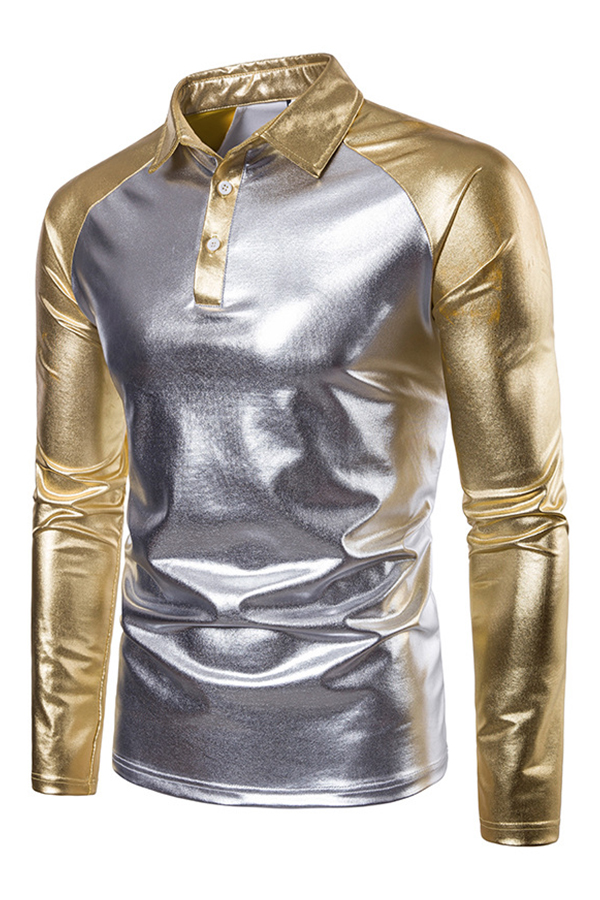 

Lovely Trendy Patchwork Silver Shirts