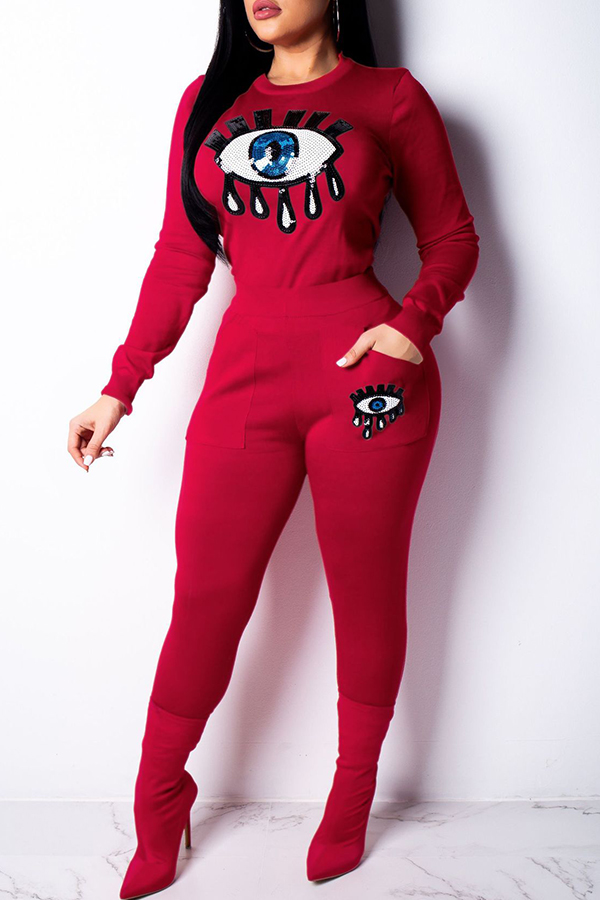 

Lovely Trendy Sequined Decorative Red Two-piece Pants Set