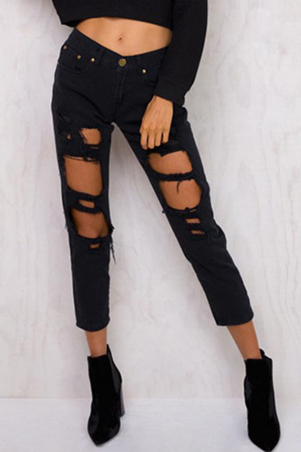 

Lovely Chic Broken Holes Black Denim Pants