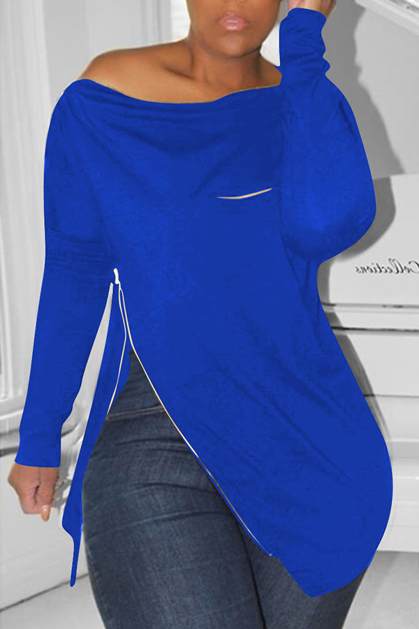 

Lovely Casual Irregular Zipper Royal Blue Hoodies, Royalblue