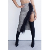 Lovely Sexy Fluff Patchwork Grey Cotton Blends Ski