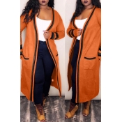 Lovely Casual Long Sleeves Striped Orange Long Coa
