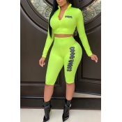 Lovely Casual Letters Printed Green Two-piece Shor