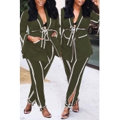 Lovely Fashionable Striped Army Green Two-piece Pa