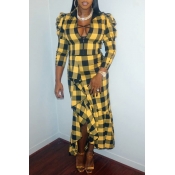 Lovely Retro Plaids Printed Yellow Twilled Satin T