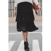 Lovely Sweet Black Mid Calf Pleated Skirts