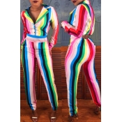 Lovely Casual Colorful Striped Printed One-piece J