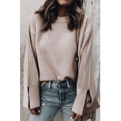 Lovely Trendy Slit Dusty Pink Sweaters