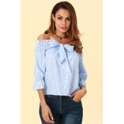 Lovely Casual Striped Blue Blouses