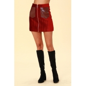 Lovely Chic Zipper Design Red Mini Skirts