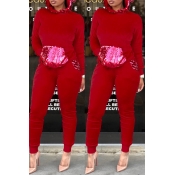 Lovely Casual Sequined Decorative Red Two-piece Pa