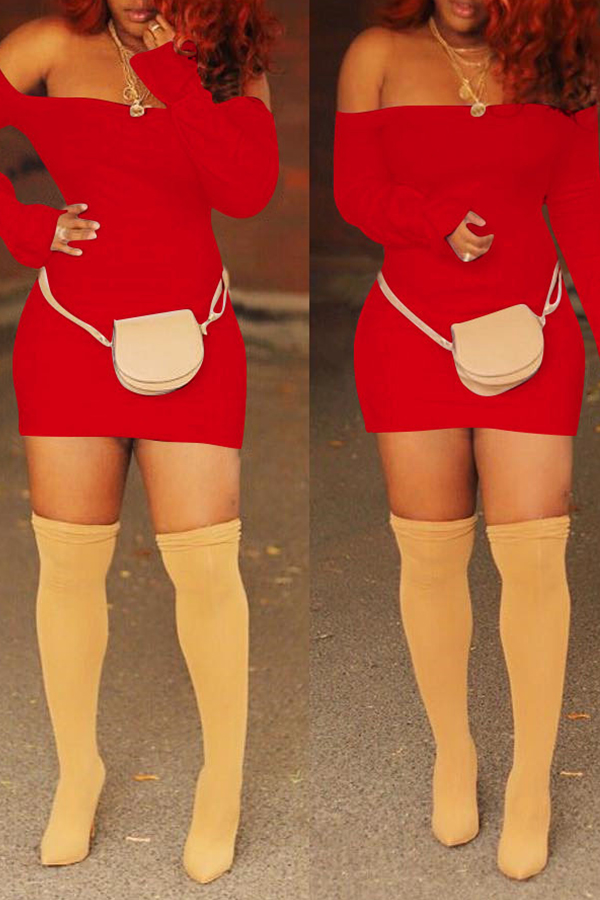 

Lovely Casual Long Sleeves Red Blending Mini Dress