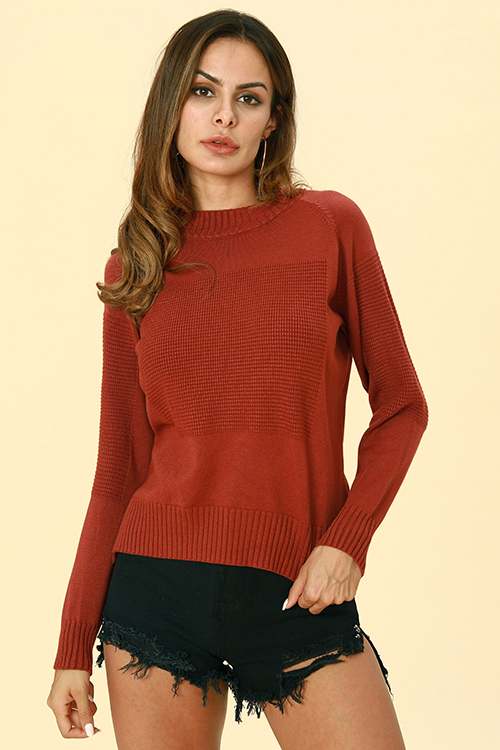 

Lovely Work Long Sleeves Wine Red Acrylic Sweaters