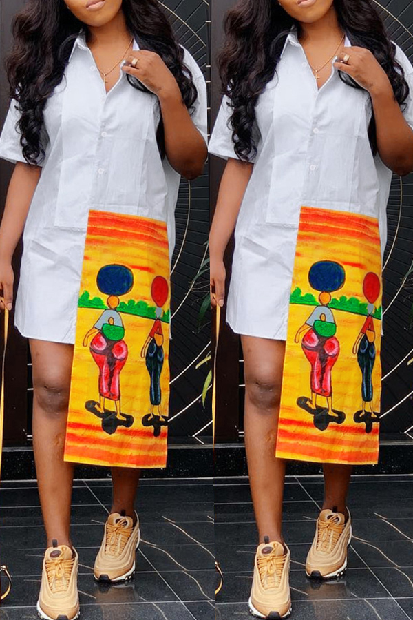 

Lovely Casual Printed White Cotton Knee Length Dress