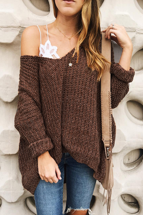 

Lovely Casual Loose Brown Sweaters