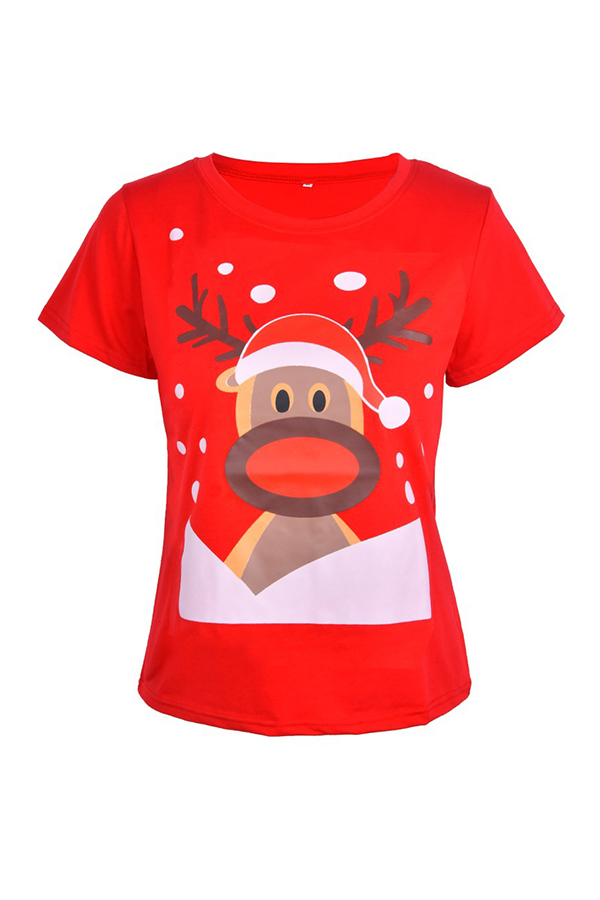 

Lovely Casual Animal Printed Red T-shirt