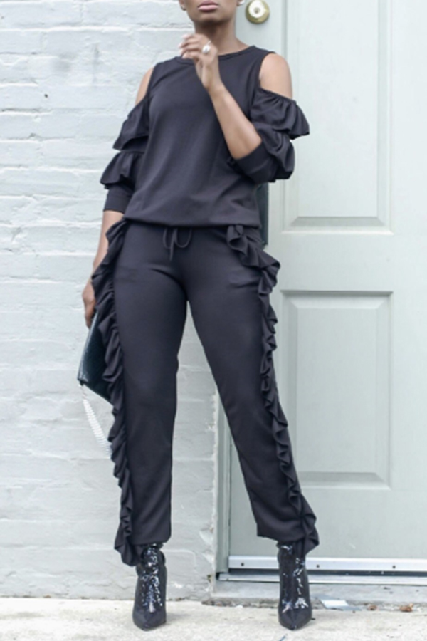 

Lovely Chic Patchwork Black Cotton Two-piece Pants Set