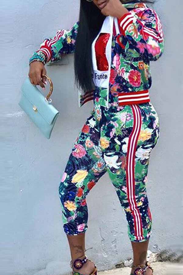 

Lovely Casual Printed Multicolor Cotton Two-piece Pants Set