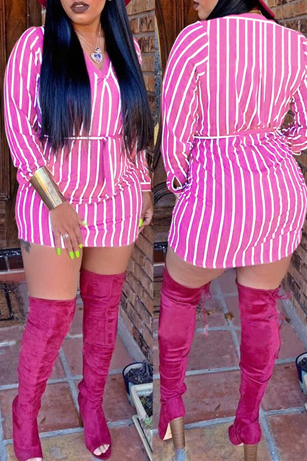 

Lovely Casual Striped Pink Cotton Mini Dress